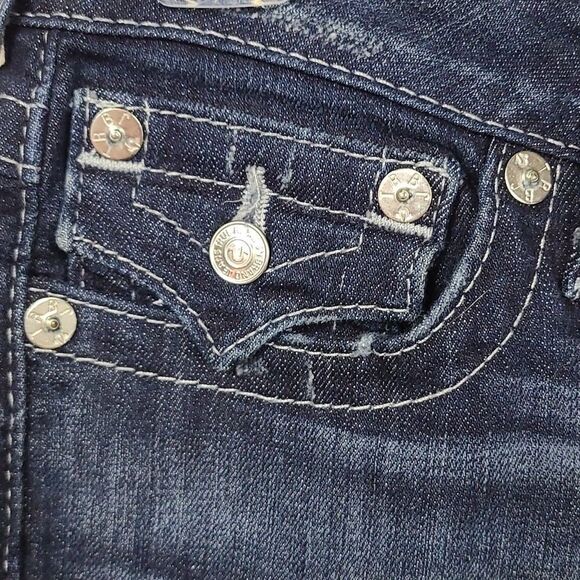 True Religion Women's Billie Straight Jean with Flap Mid-Rise Dark Blue Denim 27 - Picture 7 of 11